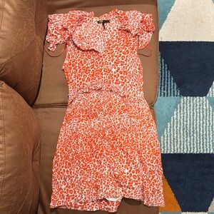Maje Orange and White Leopard Print Midi Dress